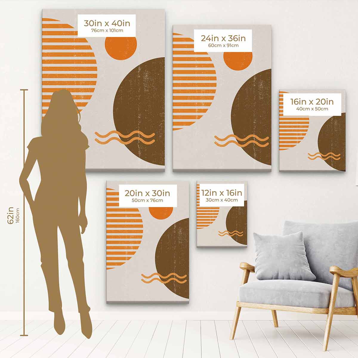 Brown Sun and Moon Wall Art Canvas Print - Modern Boho Decor for Living Room, Bedroom & Office - 6440