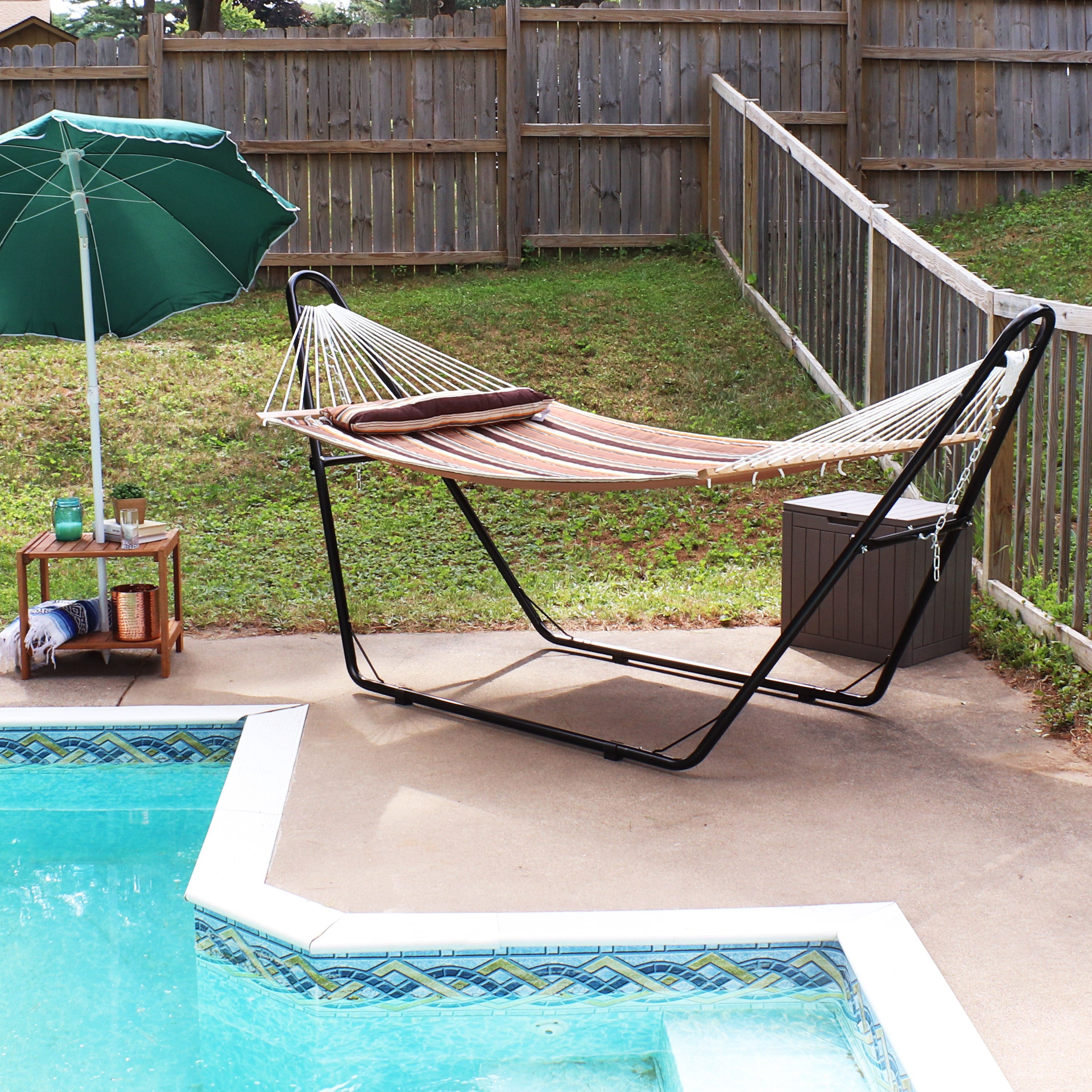 Sunnydaze Quilted 2-Person Hammock with Universal Stand - Portable Outdoor Hammock for Backyard, Camping & Beach Relaxation
