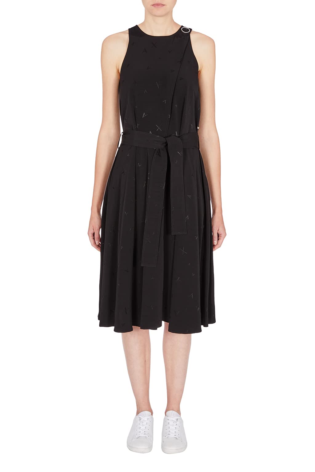 Armani Exchange Women's Logo Jacquard Belted Dress - Elegant Stretch Fit Cocktail Party & Office Wear