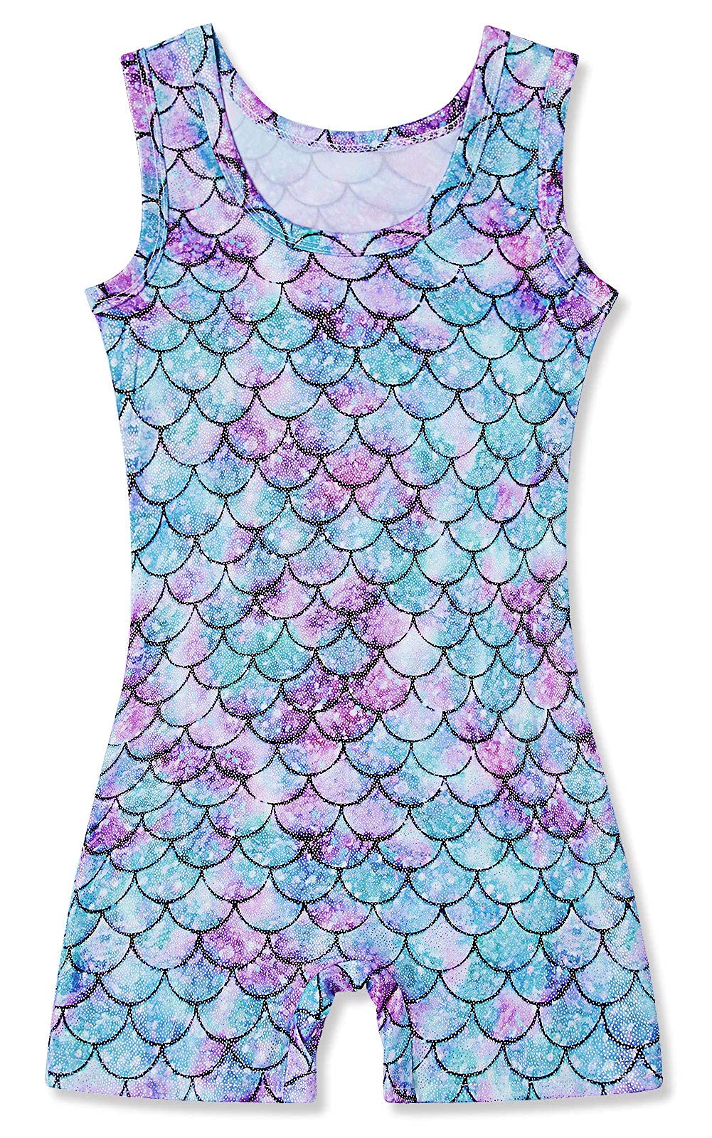uideazone Girls Gymnastics Leotard - Mermaid Scale Biketard in Original Blue, Deep Sea Design, Adorable Dance Ballet Clothing for 5-6 Years Old (Size 5T, 120cm), Perfect for Recitals, Competitions & Practice