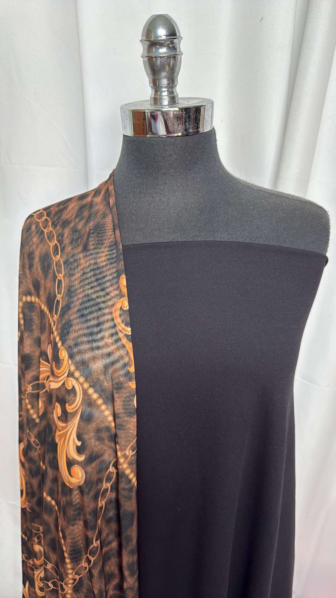 2YD Black Medium Weight PF Lace & 3YD Leopard Stretch Lace Bundle - A27317 | Premium Fabric for Costume Design, DIY Crafts, and Fashion Sewing Projects