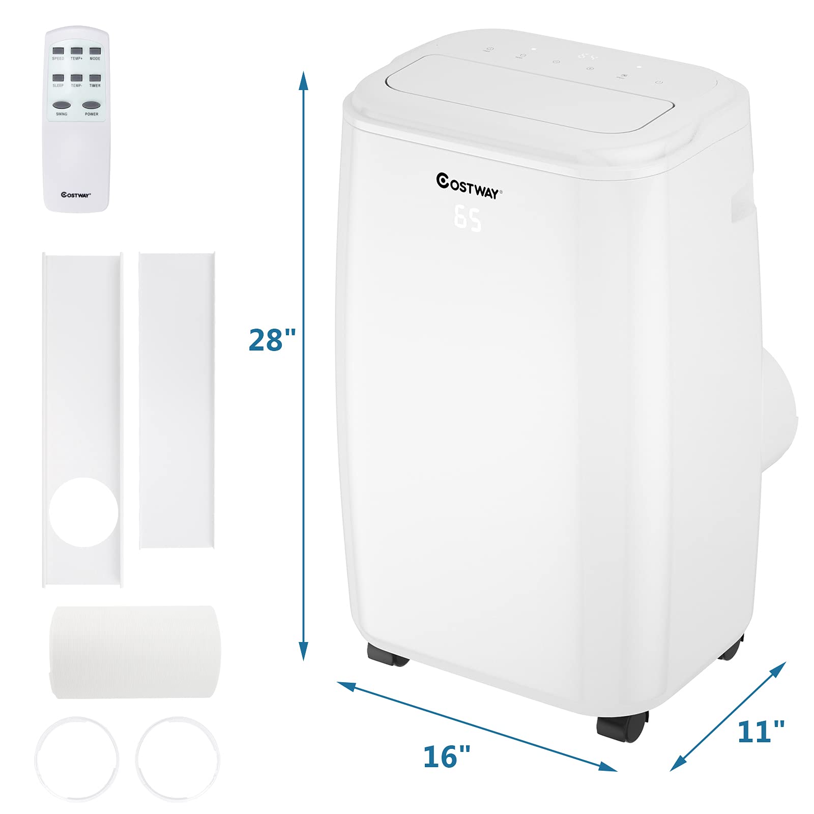 COSTWAY 10,000 BTU Portable Air Conditioner - Cools Rooms Up to 350 Sq.Ft | 3 Cooling Modes, Remote Control, Washable Filter | 3 Fan Speeds & Sleep Mode for Bedroom, Office & Small Apartment Cooling