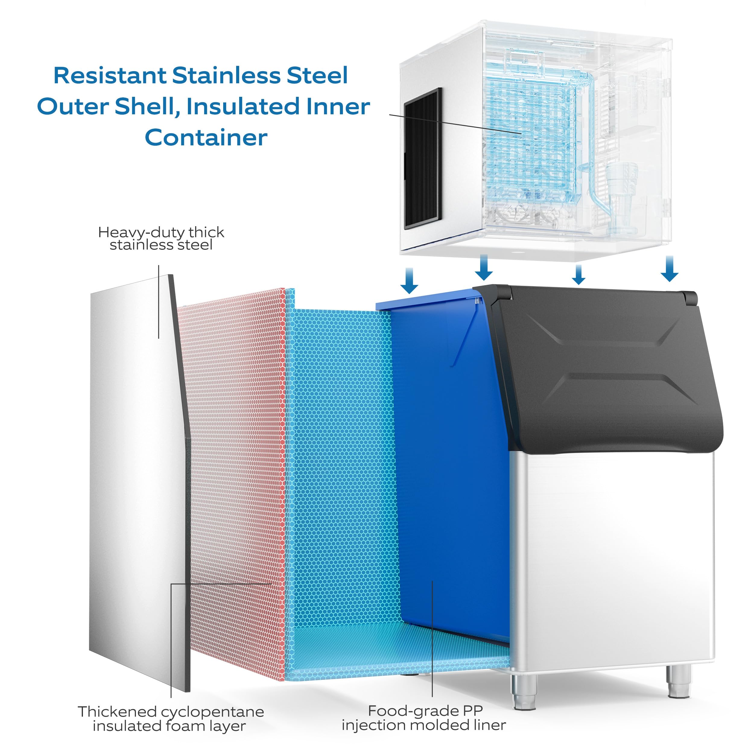Commercial Ice Maker Machine 530Lbs/24H, Stainless Steel Industrial Ice Machine with 350Lbs Storage - Ready in 7-13 Minutes for Bars, Cafes, Restaurants & Commercial Use - Perfect for Beverage Service, Food Preservation & Large Events