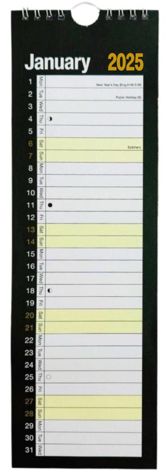 2025 Slim Monthly Wall Planner Calendar - Spiral Bound, Black & White Design - Perfect for Home, Office & School Organization