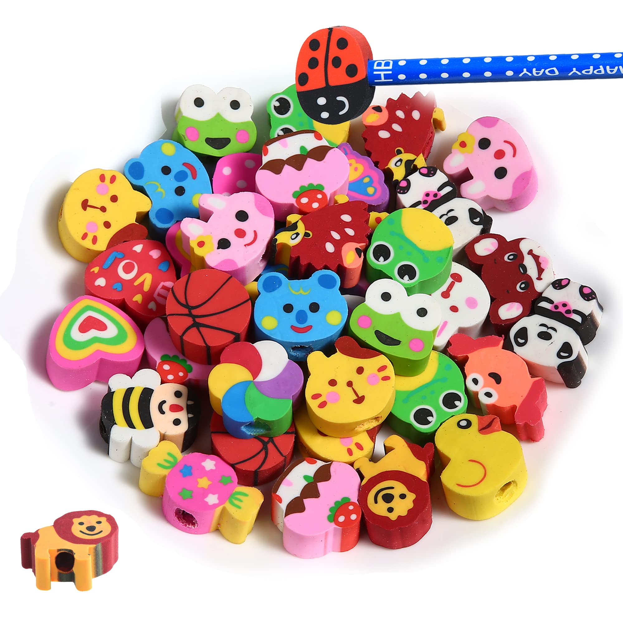 35PCS Fun Animal & Fruit Pencil Toppers - Cute Eraser Caps for Kids, Bulk School Supplies, Classroom Rewards & Party Favors - Perfect for Back to School, Birthday Gifts & Study Motivation (Random Patterns)