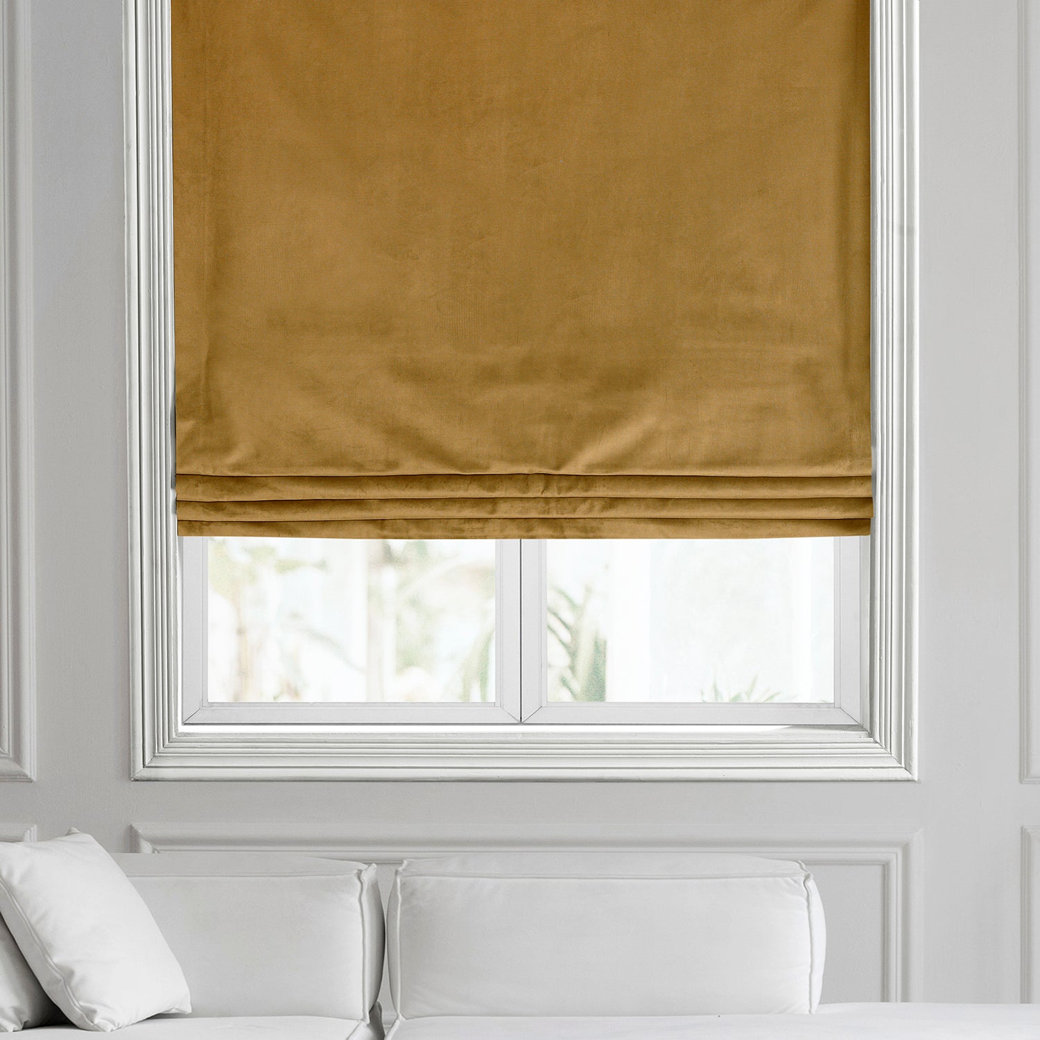 Vintage Gold Plush Velvet Roman Shade - Classic Elegant Window Treatment for Living Room, Bedroom & Home Decor