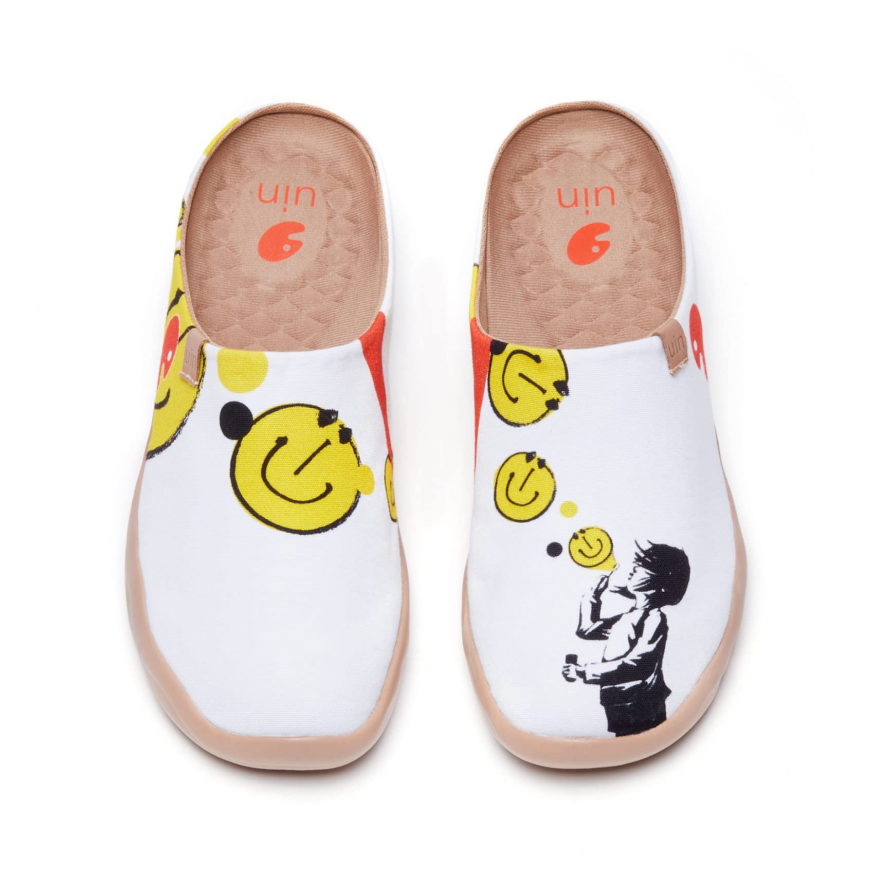 UIN Women's Slip-On Mules - Comfortable Wide Toe Casual Loafers with Artistic Painting | Perfect for Travel, Home & Everyday Wear (Malaga Design)