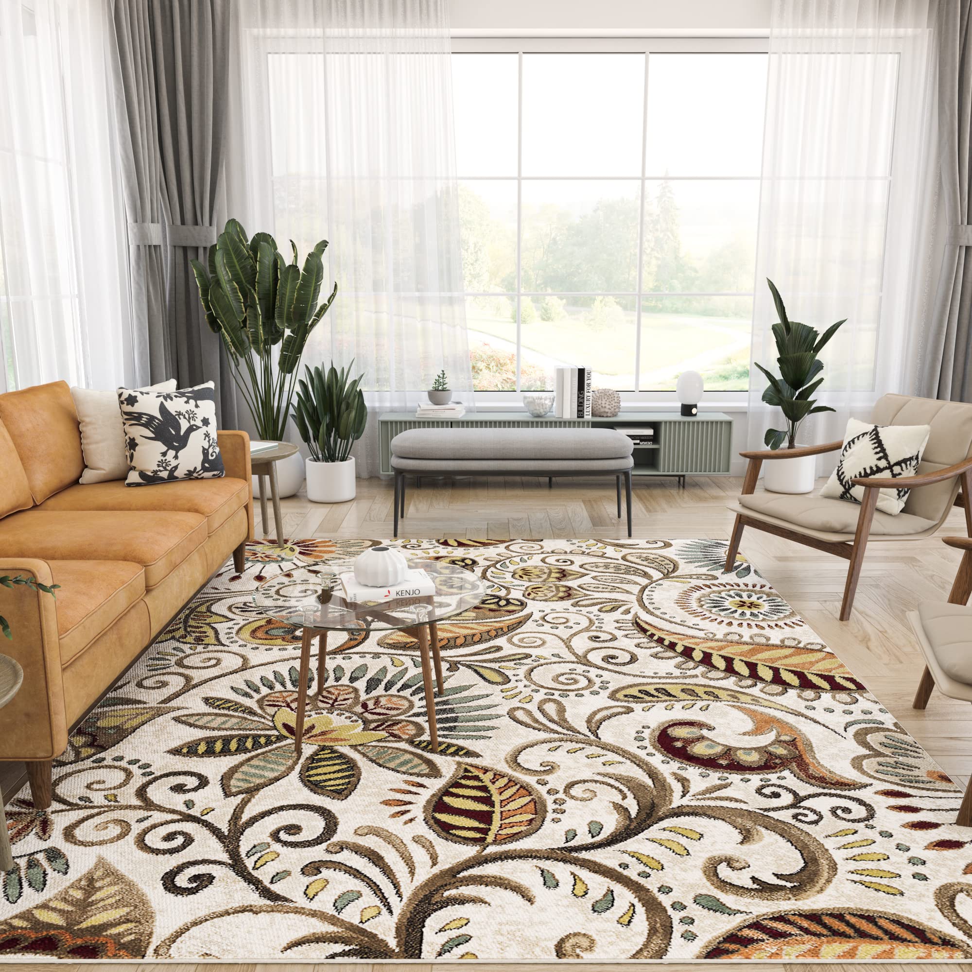 Giselle Contemporary Abstract Ivory Rectangle Area Rug 9' x 12.6' - Modern Neutral Living Room Rug for Bedroom, Dining Room & Office Decor