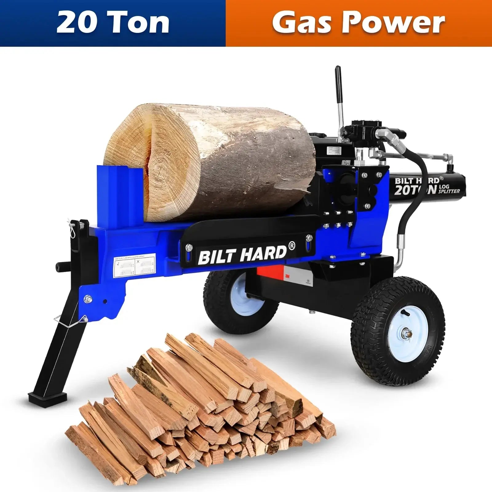 20 Ton Gas Powered Log Splitter - Heavy Duty Hydraulic Wood Splitter with 7HP 209cc OHV Engine, Towable Hitch & 13