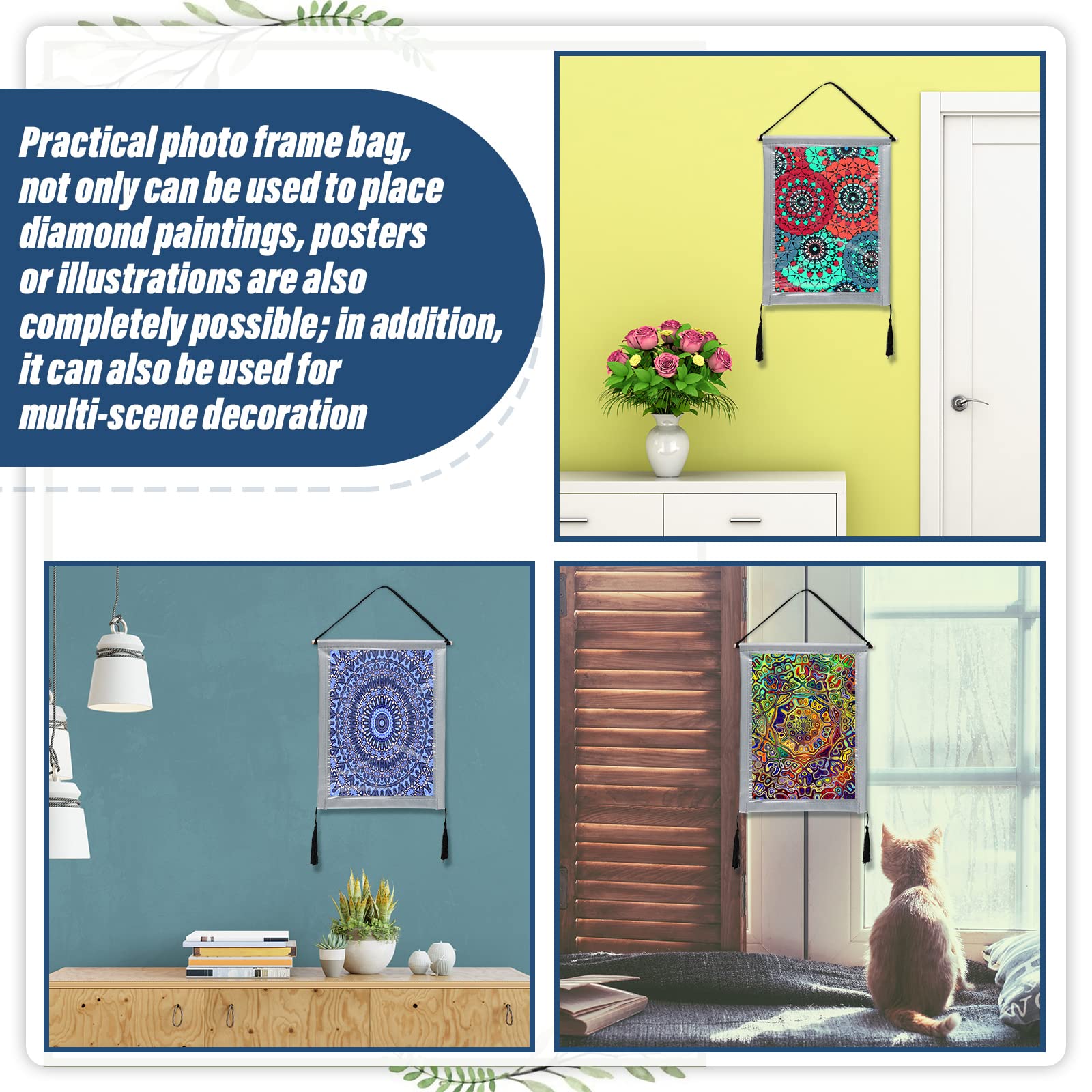 2 Pack Diamond Hanger Frames 12x16 Inch - PVC Picture Frames for Diamond Art, Posters, Photos & Maps with Wooden Stick & Hanging Kit | Perfect for Home Decor, Wall Display & DIY Craft Projects