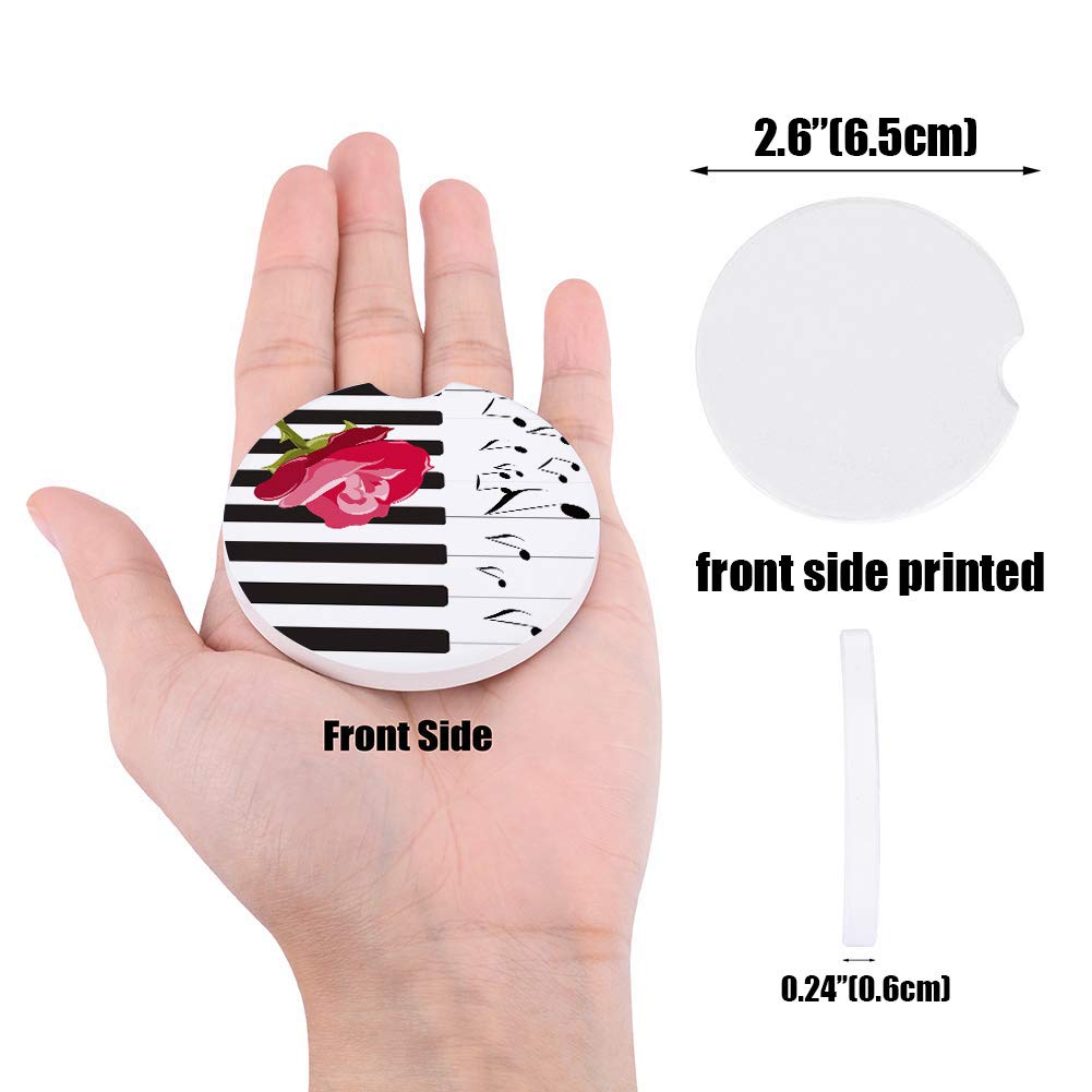 4 Pack Rose Piano Music Note Car Coasters - Elegant Absorbent Ceramic Stone Drink Coasters for Auto Cup Holders | Easy Removal Car Accessories | Perfect for Road Trips, Commuting & Coffee Lovers