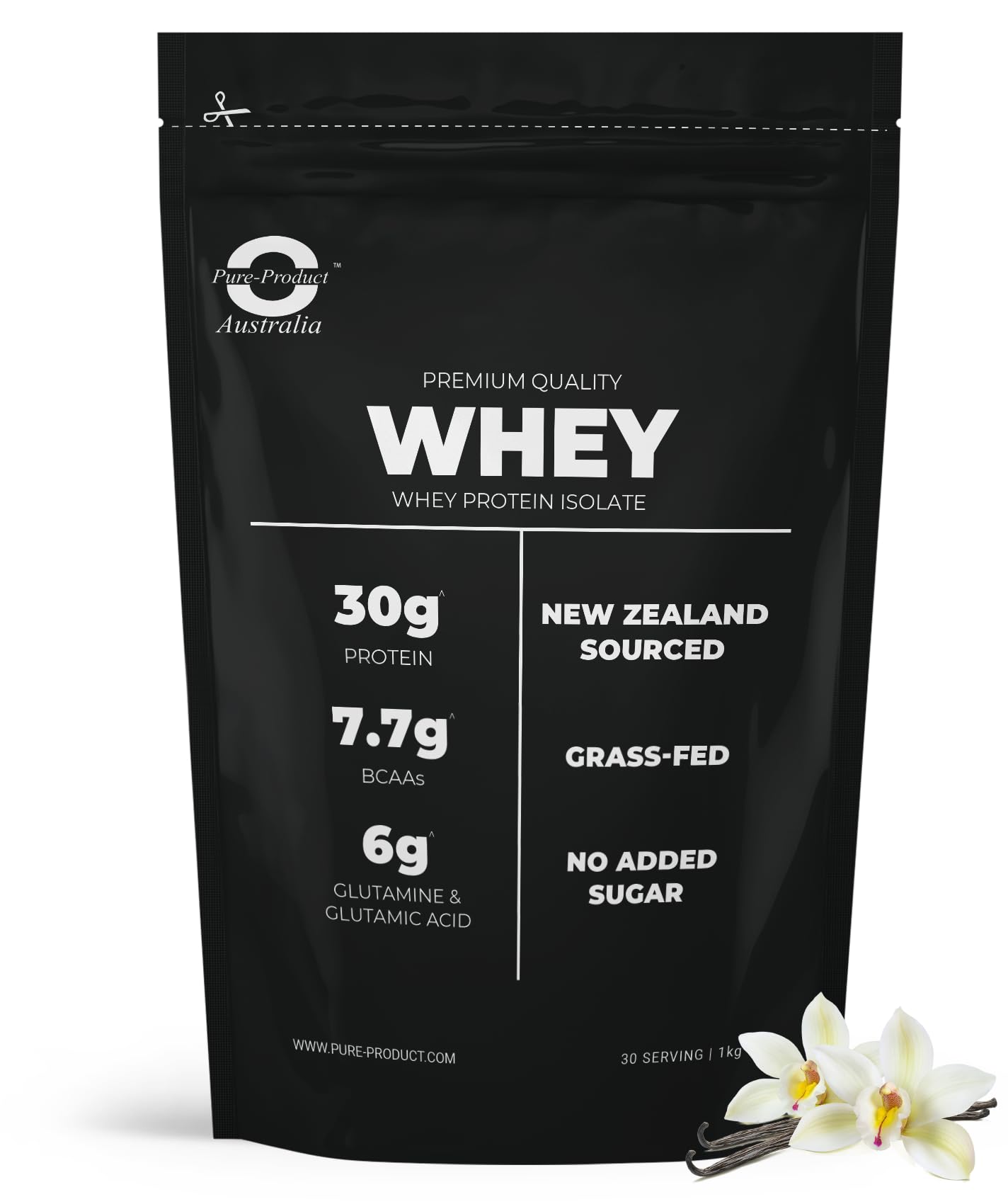 Premium 100% Whey Protein Isolate Powder - Fast Absorption, Non-GMO, Easy Digest - Grass-Fed New Zealand Protein - 30g Protein per Serving - Vanilla Flavor 1kg (2.2 lbs) for Post-Workout Recovery & Muscle Building