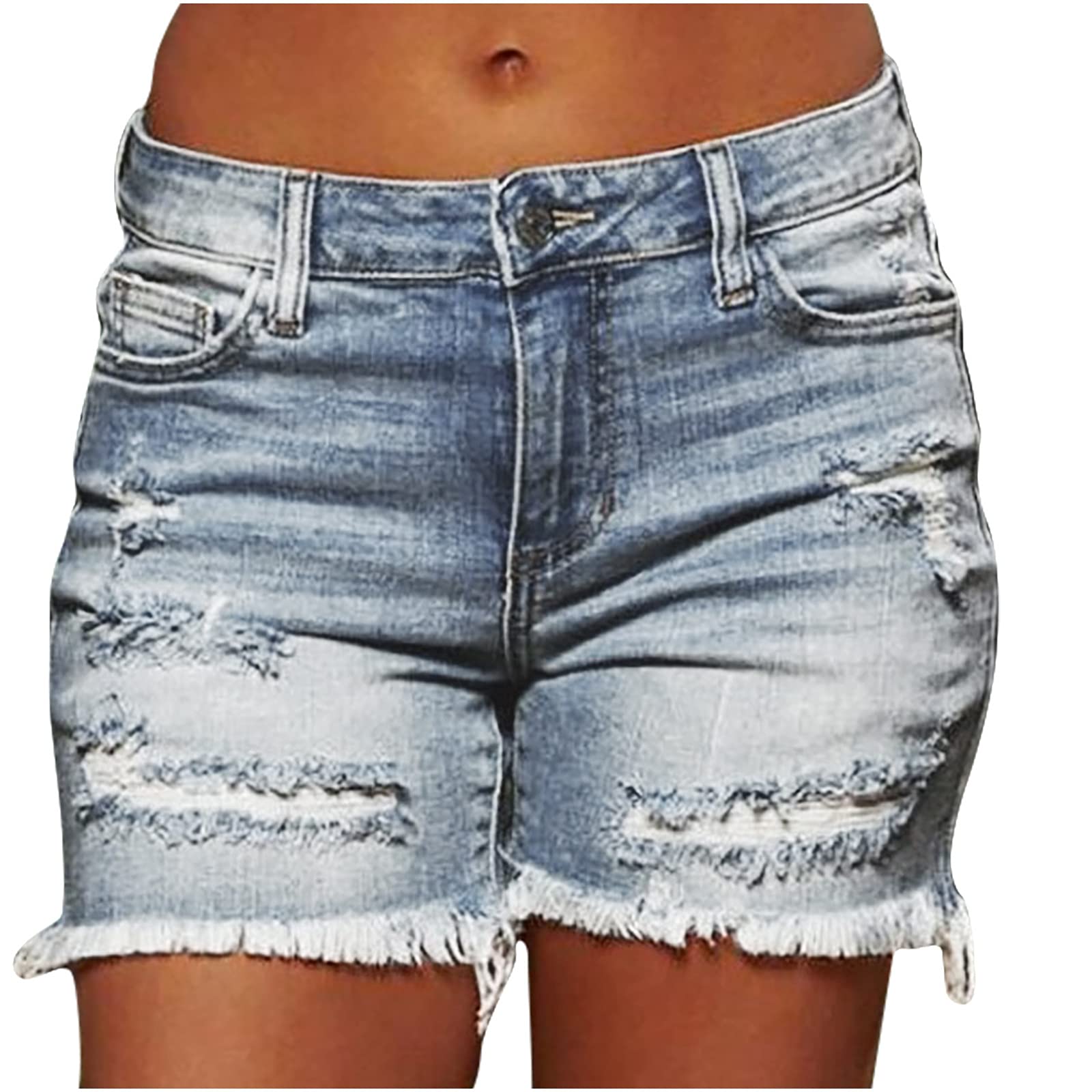 Women's High Waisted Ripped Denim Shorts - Vintage Stretch Jeans for Summer Casual Wear