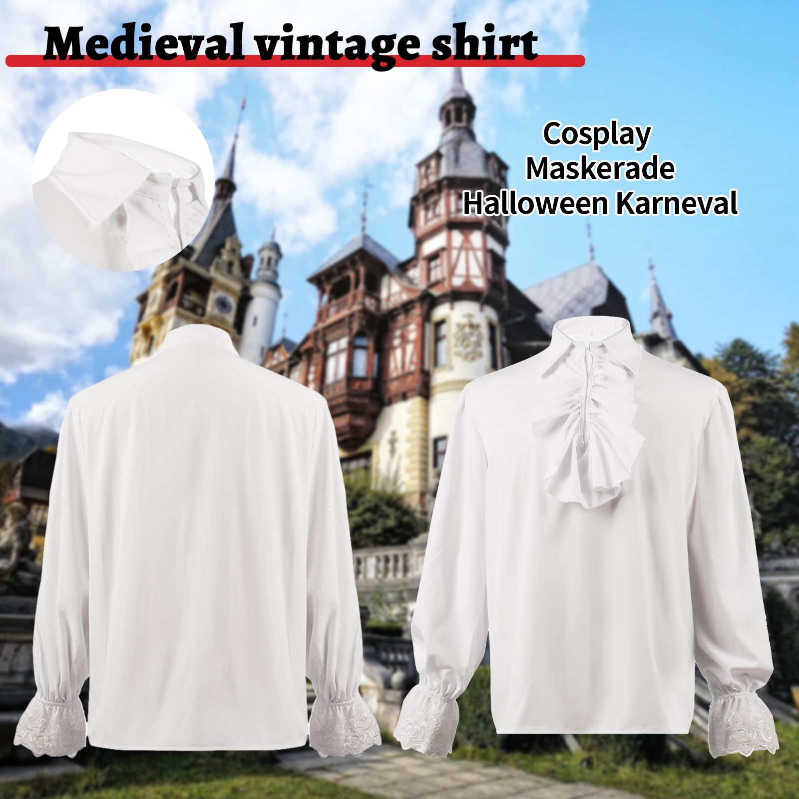 Medieval Ruffle Shirts for Men - Victorian Steampunk Gothic Pirate Shirts - Renaissance Costume Top for Halloween, Cosplay, LARP & Theater Performances