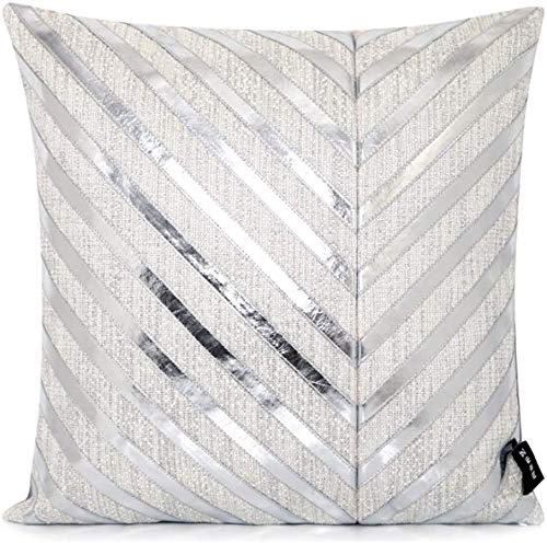 Chihen Silver & White Geometric Metallic Pillowcase Cover - Decorative Cushion Cover for Bed, Sofa, Couch & Car | Modern Home Decor Accent | Perfect for Living Room, Bedroom & Travel