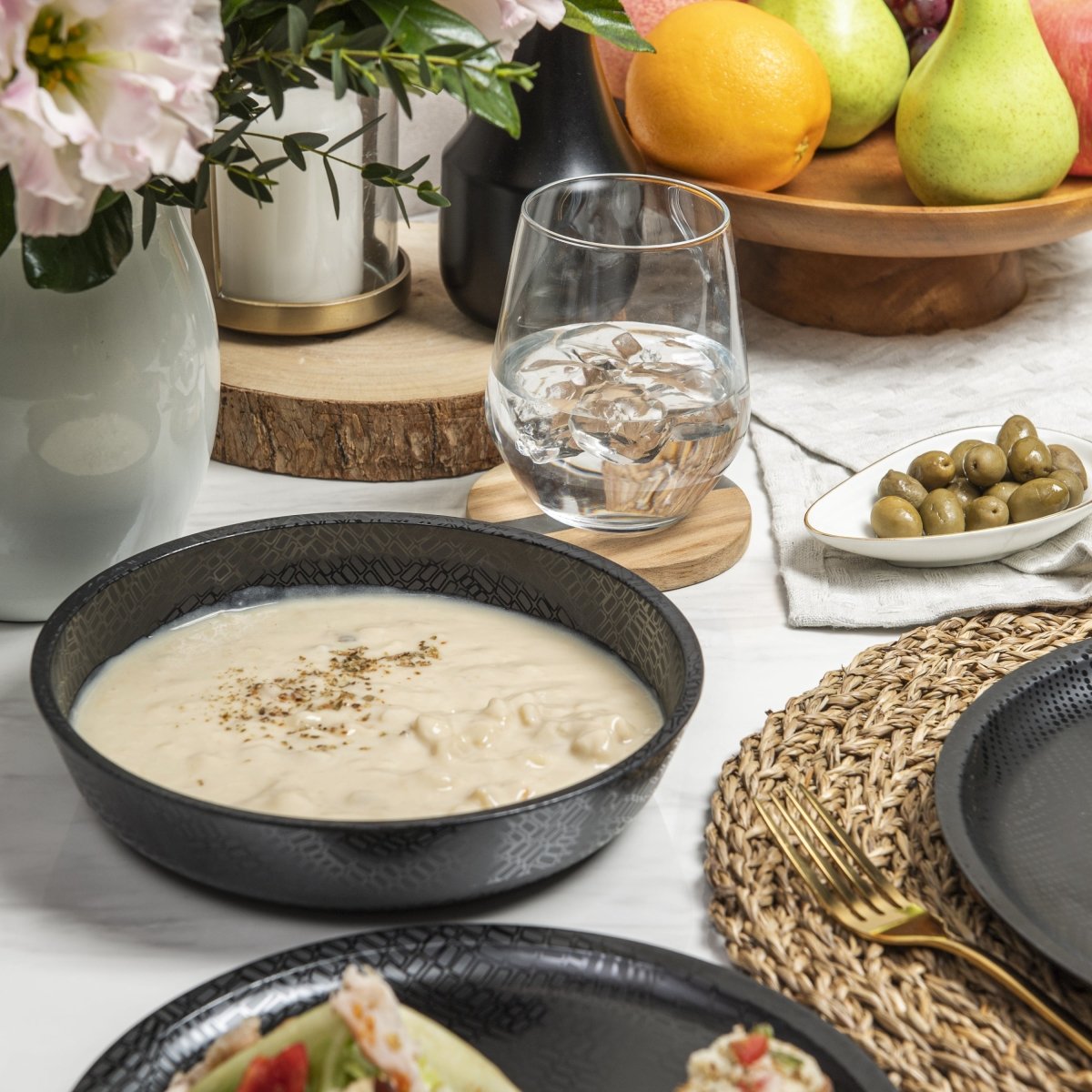 12-Piece Black Melamine Dinnerware Set - Durable Plates & Bowls for Outdoor Dining, Camping, and Picnics