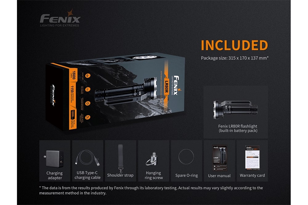 Fenix LR80R Rechargeable LED Searchlight - 3500 Lumens, Waterproof Flashlight for Camping, Hunting & Emergency Use (Open Box)