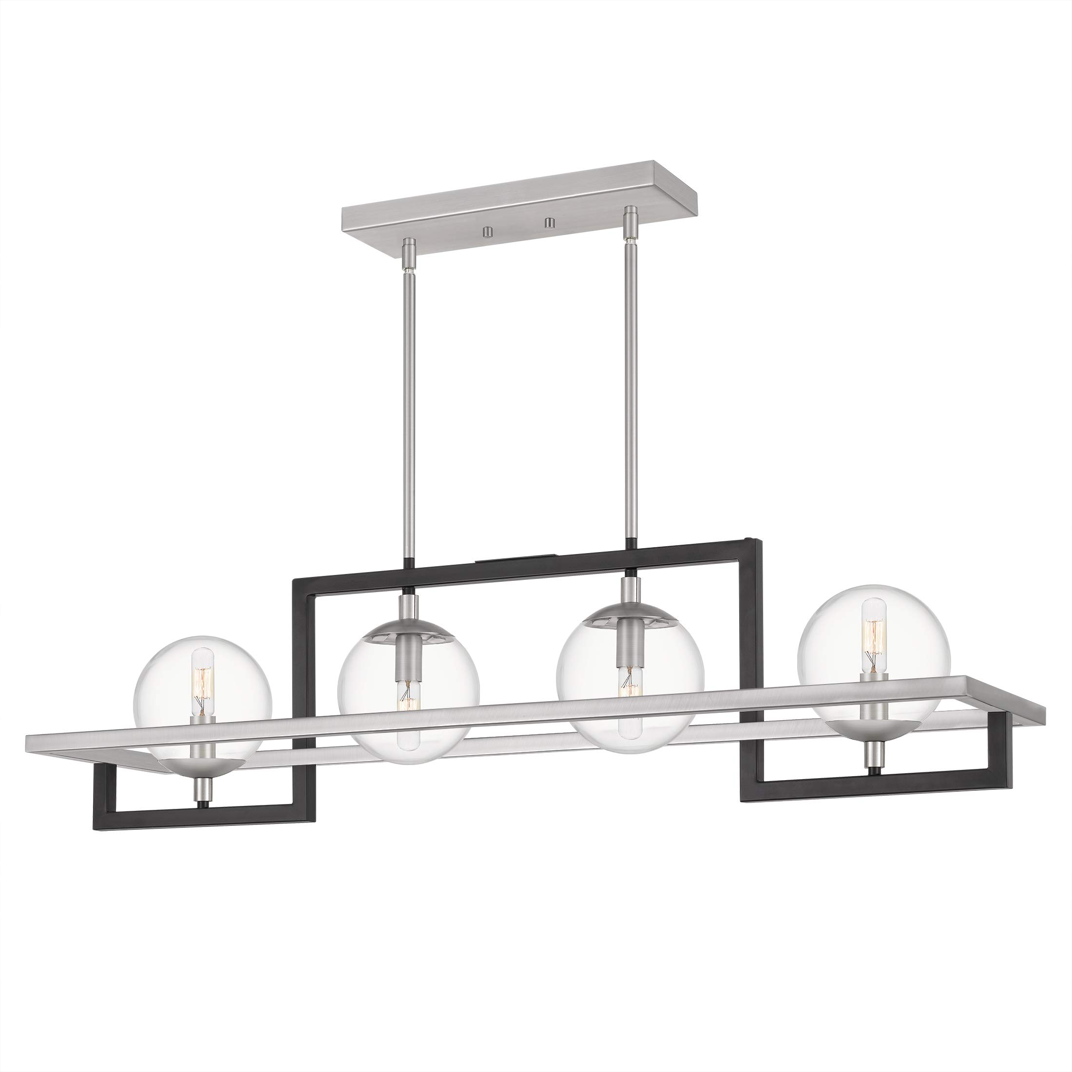 Quoizel Kane 4-Light Earth Black Linear Chandelier - Modern Farmhouse Ceiling Light Fixture for Dining Room, Kitchen Island & Living Room Lighting