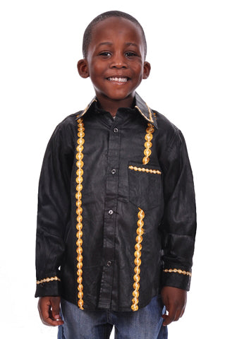 Elegant Black and Gold Brocade Button Down Shirt for Men - DPC304L - Perfect for Formal Events, Weddings, and Special Occasions