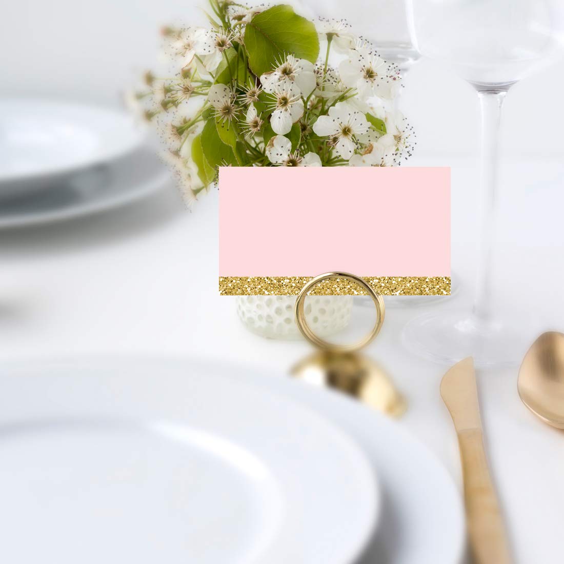 Blush Pink Gold Glitter Printable Wedding Table Tent Place Cards - 20-Pack Blank Name Cards for Baby Shower, Graduation & Table Settings | Elegant Seat Placement & Food Cards for Special Events