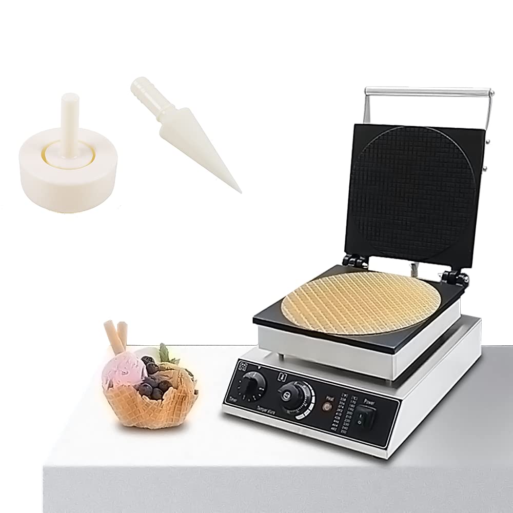 Commercial Waffle Cone Maker Machine - 1500W Stainless Steel Ice Cream Cone Baker with Non-Stick Coating, Temperature & Time Control - Perfect for Ice Cream Shops, Bakeries, and Home Use
