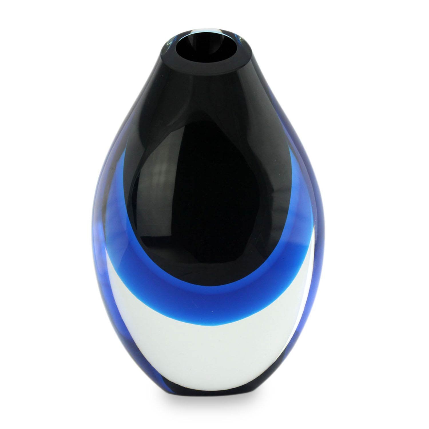 NOVICA Buzios Blue Handblown Art Glass Vase - Elegant Handcrafted Home Decor for Living Room, Dining Table, Wedding Centerpiece