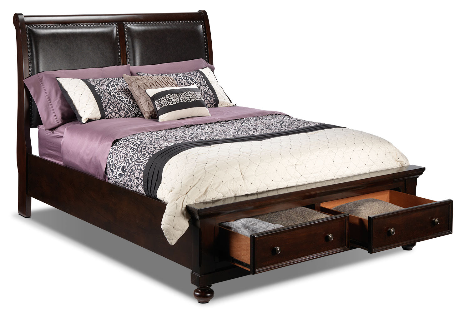 Chester 3-Piece King Size Storage Bed in Cherry Finish - Spacious Bedroom Furniture with Underbed Drawers for Master Bedroom Organization