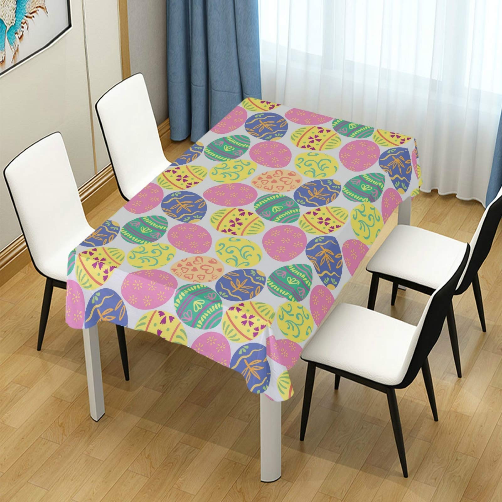 Easter Party Tablecloth - 60 x 108 Inch Rectangle Polyester Table Cover for Holiday Dinner Decorations | Traditional Easter Egg Design for Dining Table, Buffet, and Party Decor