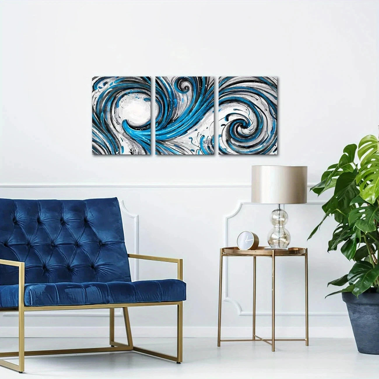 3pcs Abstract Circle Line Black & Blue Metal Wall Art - Ready to Hang Modern Home Decor for Living Room, Bedroom & Office
