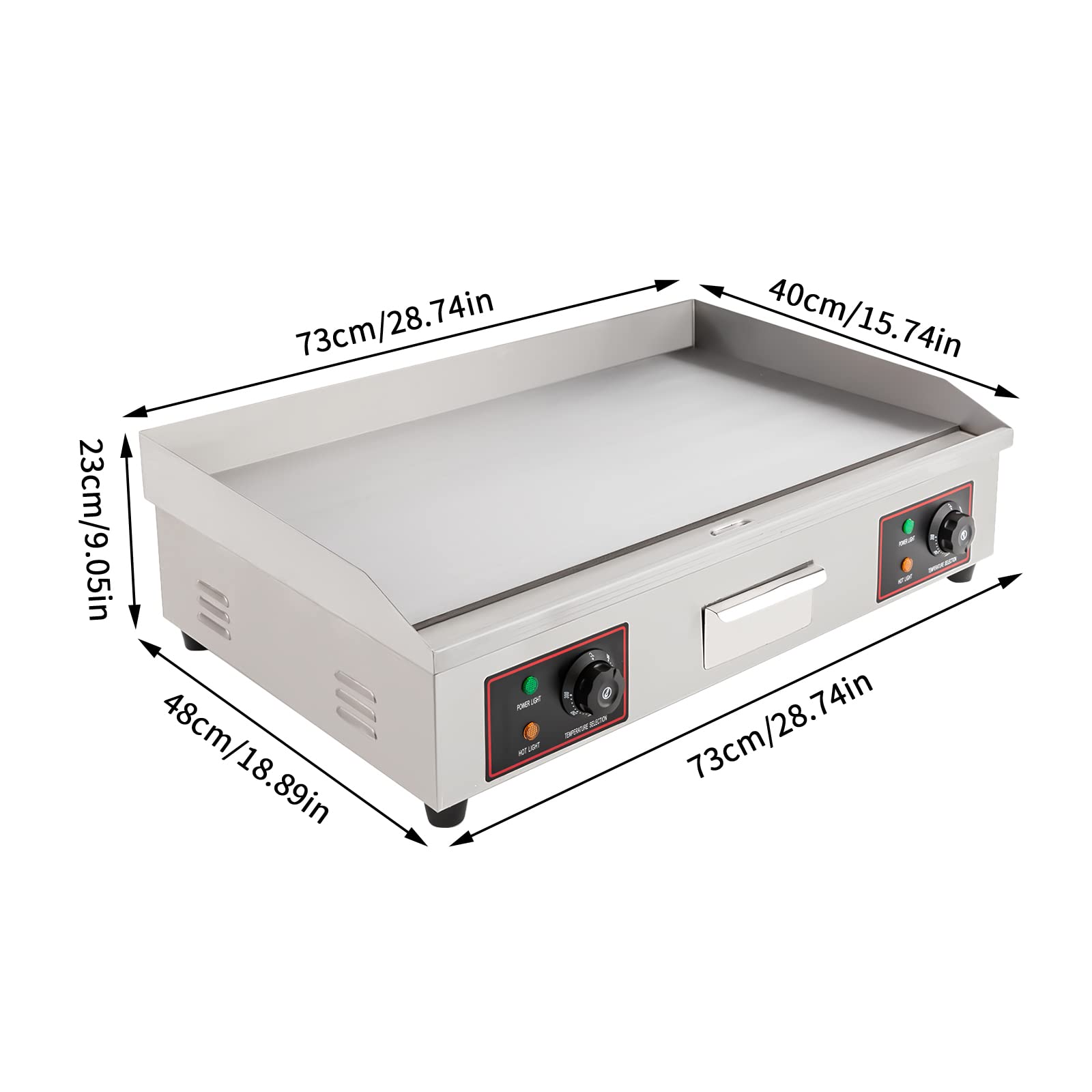 Commercial 3000W Electric Griddle - 110V Stainless Steel Flat Top Grill with Adjustable Temperature Control (122-572°F) - Heavy Duty Countertop Griddle for Restaurant, Kitchen, Food Truck & Catering - Perfect for Pancakes, Burgers, Steaks & Large Batch Cooking