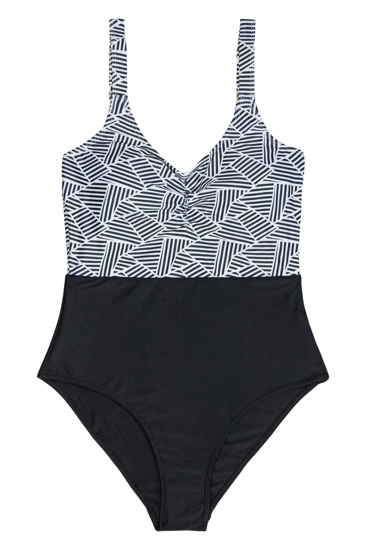 El Nido One Piece Swimsuit for Women - Black Tile Print - Beachwear, Pool Party, Summer Vacation Outfit