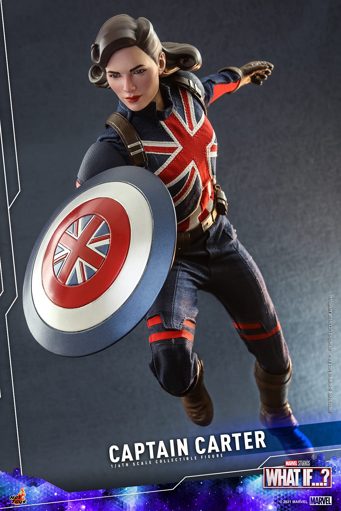 Hot Toys 1:6 Scale Captain Carter Action Figure from Marvel's What If...? Series - Collectible Blue Suit for Display & Cosplay
