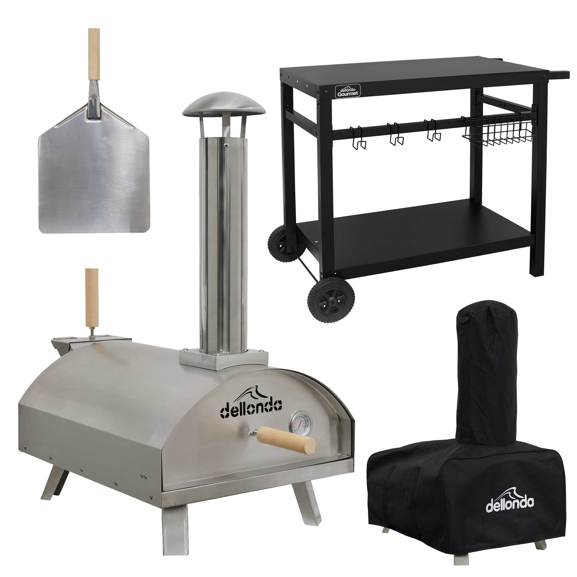 Portable Wood Fired Stainless Steel Pizza Oven with Cover, Carry Bag & Trolley - Outdoor Cooking, Camping, Backyard BBQ & Picnics - DG259