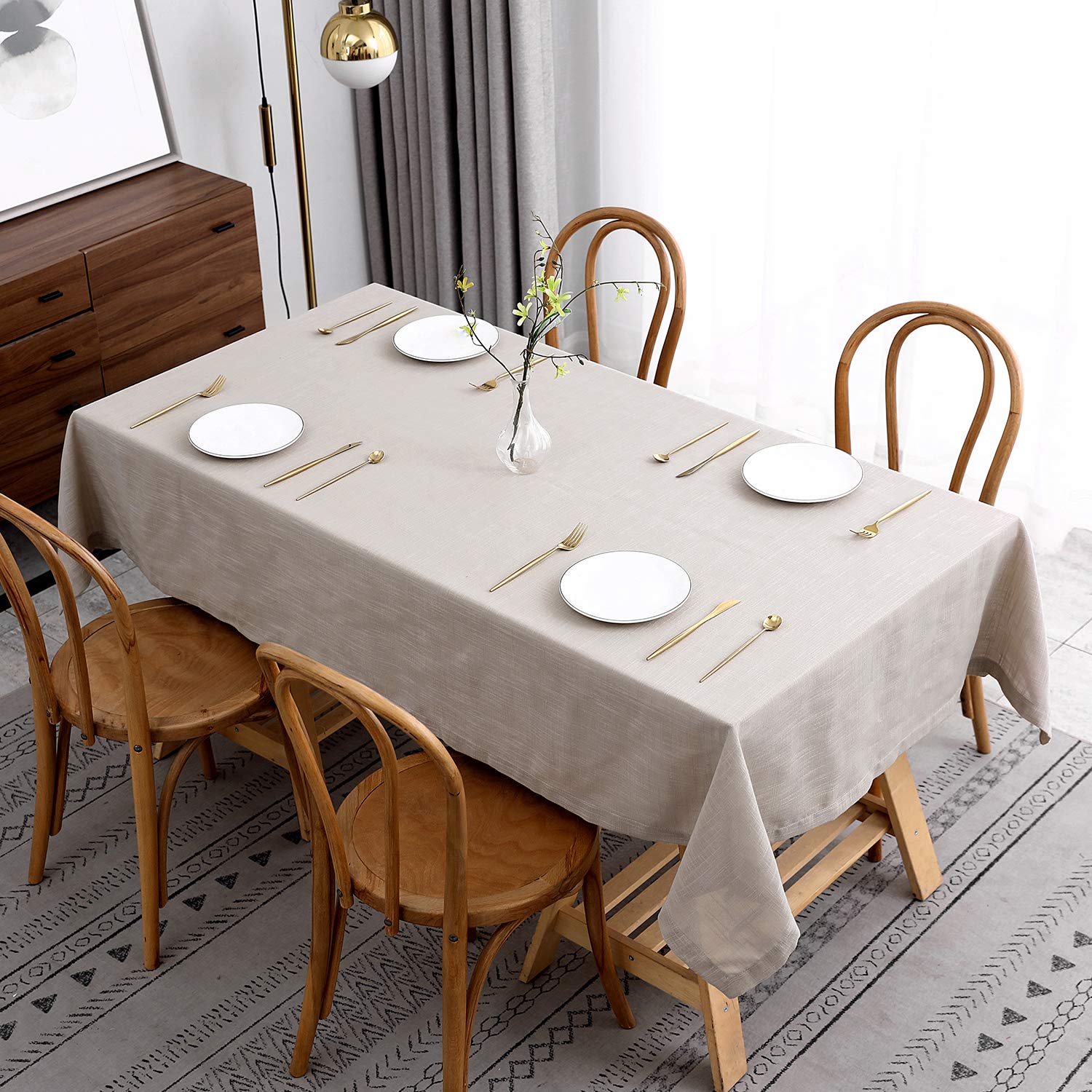 Premium Maxmill Lux Faux Linen Tablecloth - Wrinkle-Free, Anti-Shrink Soft Fabric with Slubby Yarn Textured Weave - Elegant Decorative Table Cover for Dining Room, Kitchen, Party & Outdoor Events (60