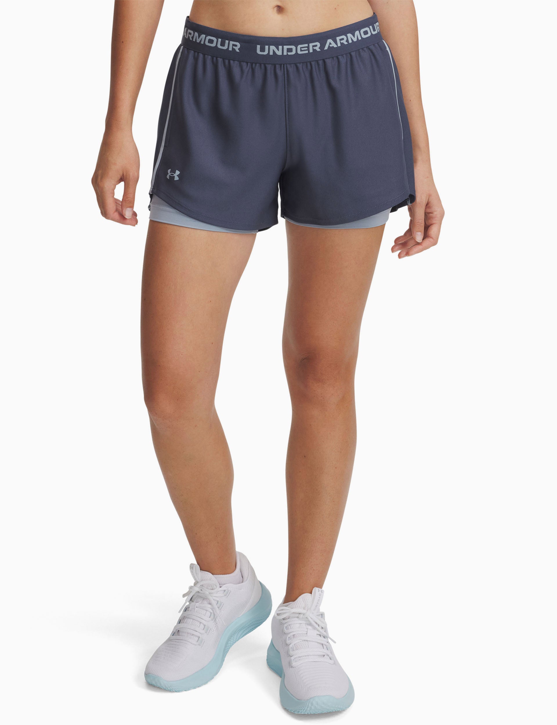 Tech Play Up 2-in-1 Athletic Shorts with Built-in Liner - Water-Resistant Quick-Dry Fabric for Running, Gym & Outdoor Activities (Downpour Grey/Harbour Blue)