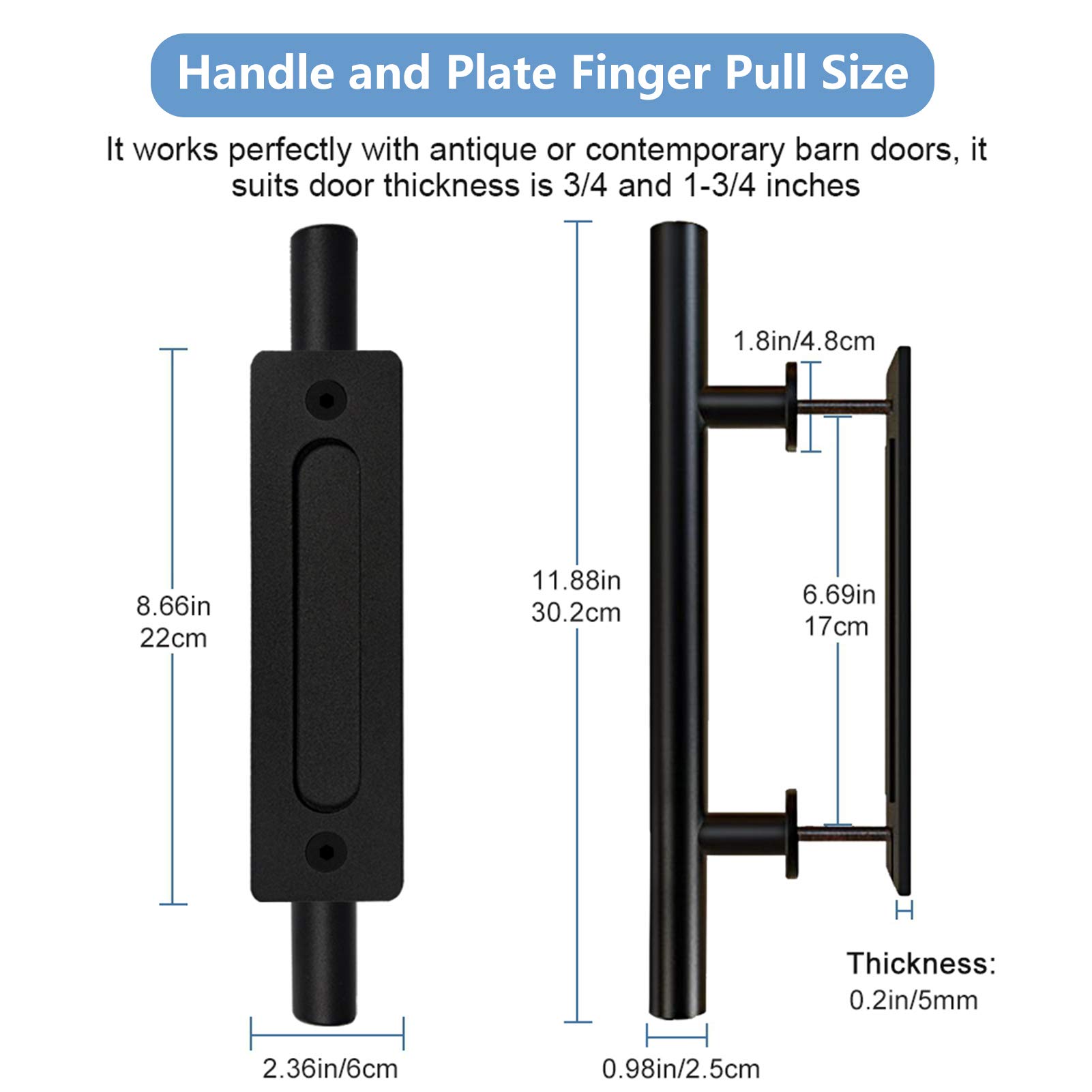 Premium Black Carbon Steel Sliding Barn Door Handle - Heavy Duty 11.88