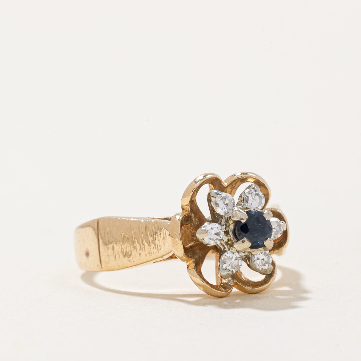 Sapphire and Diamond Flower Ring - 0.12ct Sapphire & 0.10ctw Diamonds - Size 4 - Elegant Jewelry for Women, Perfect for Wedding, Engagement, Anniversary Gifts and Special Occasions