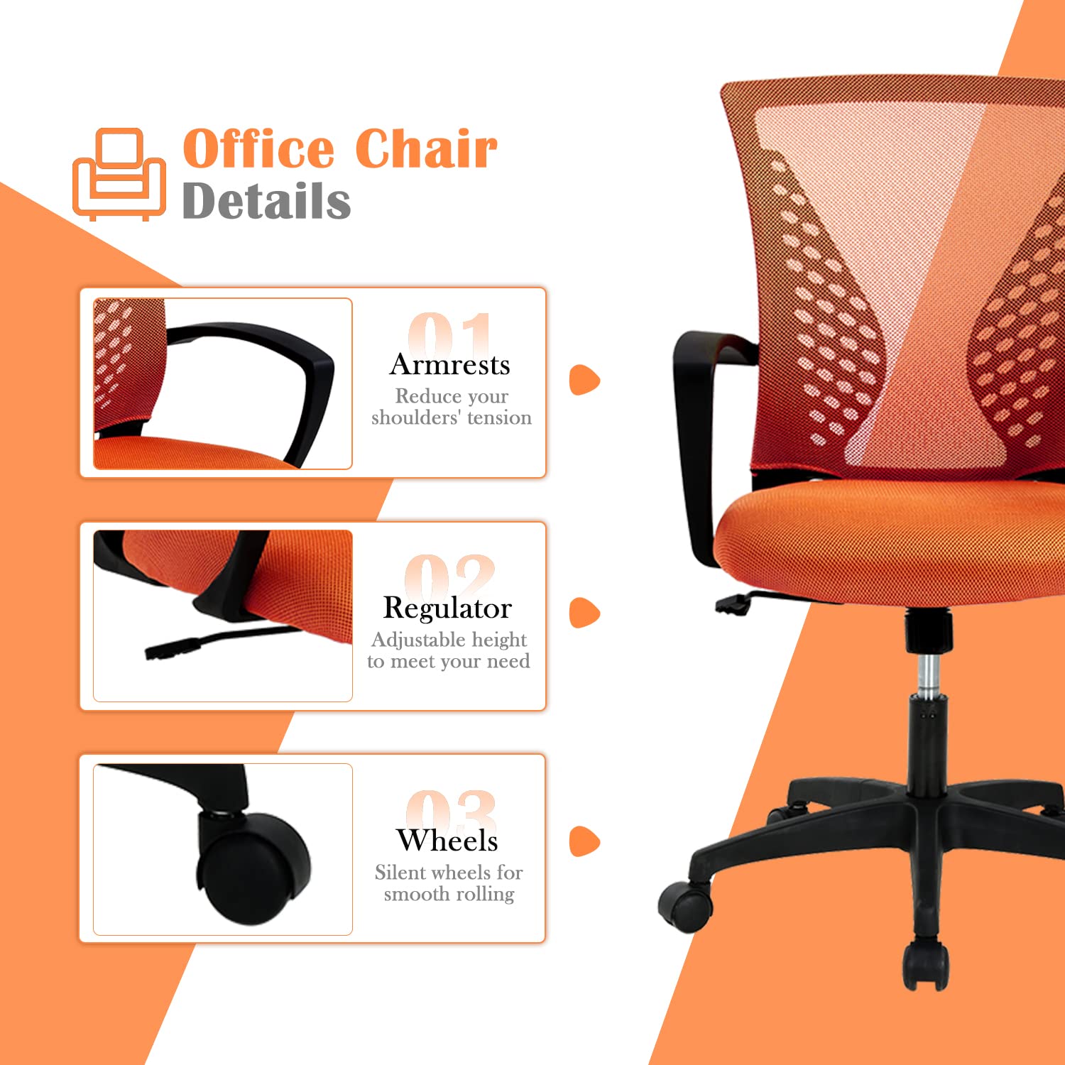 Ergonomic Office Chair for Women - Mid Back Swivel Computer Mesh Chair with Adjustable Armrest & Lumbar Support - Cute Soft Desk Chair for Home Office, Meeting Room & Workspace - Perfect for Long Hours of Comfortable Working & Video Conferencing