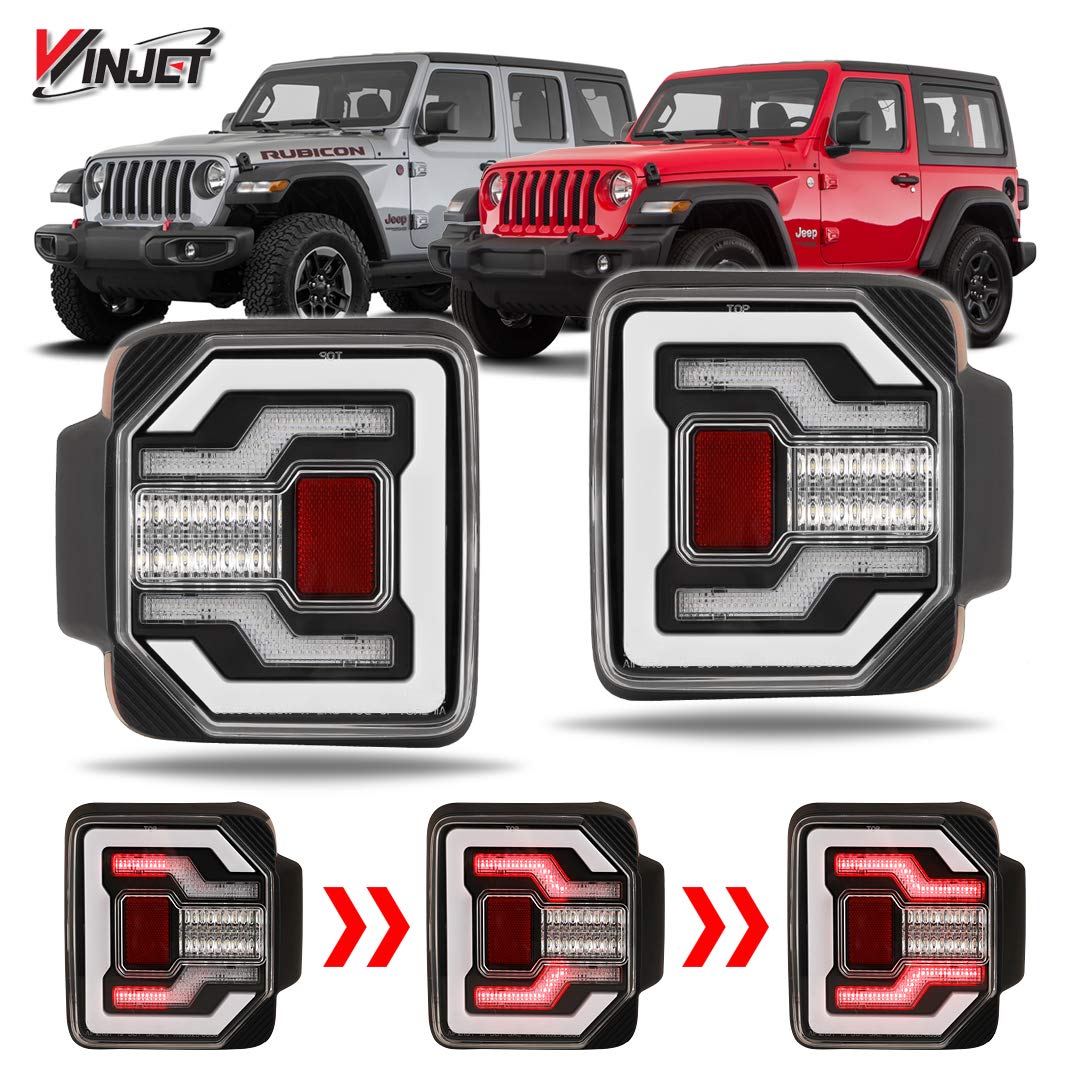 Winjet LED Sequential Tail Lights for 2018-2025 Jeep Wrangler JL & 2021-2025 Wrangler 4XE Plug-in - Clear Lens - Enhanced Visibility & Style for Off-Road Adventures & Night Driving