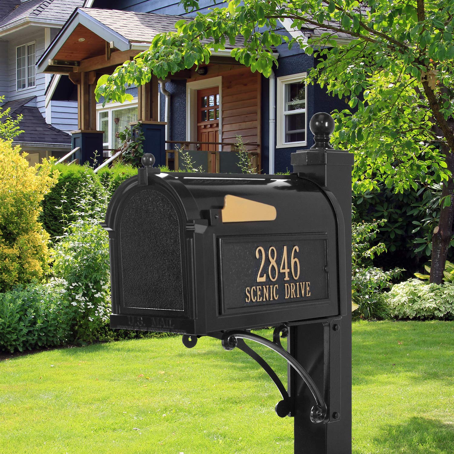 Whitehall Products 16536 Deluxe Mailbox Package in Black - Durable Weather-Resistant Mailbox for Home & Business Use