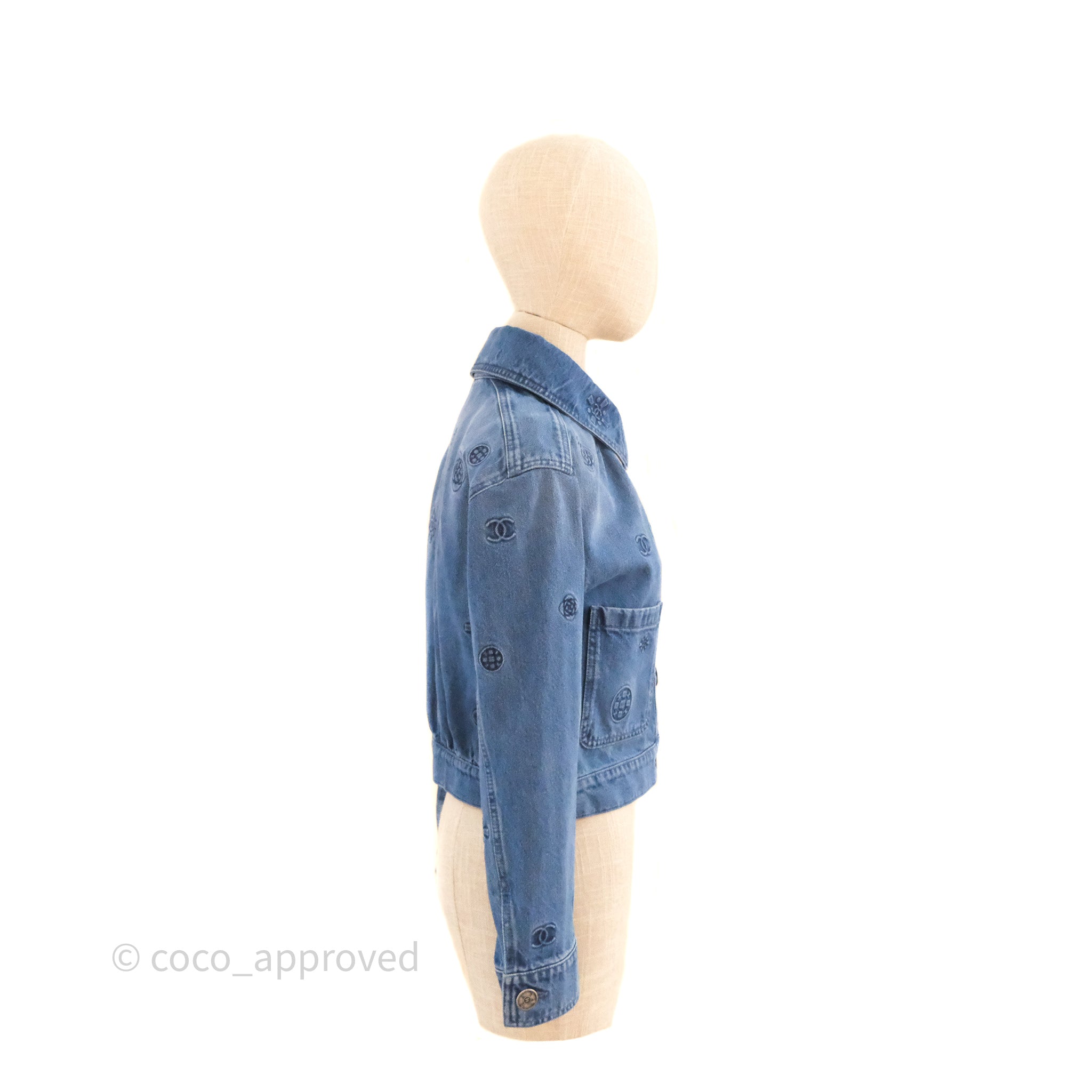 Chanel CC Printed Denim Jacket Women's Size 34 - Classic Designer Denim Jacket for Casual Outfits & Streetwear Fashion
