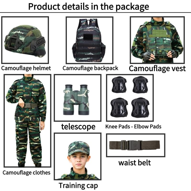 Kids Military Camouflage Soldier Play Set - Tactical Vest, Helmet & Backpack for Outdoor Adventure & Role Play Games