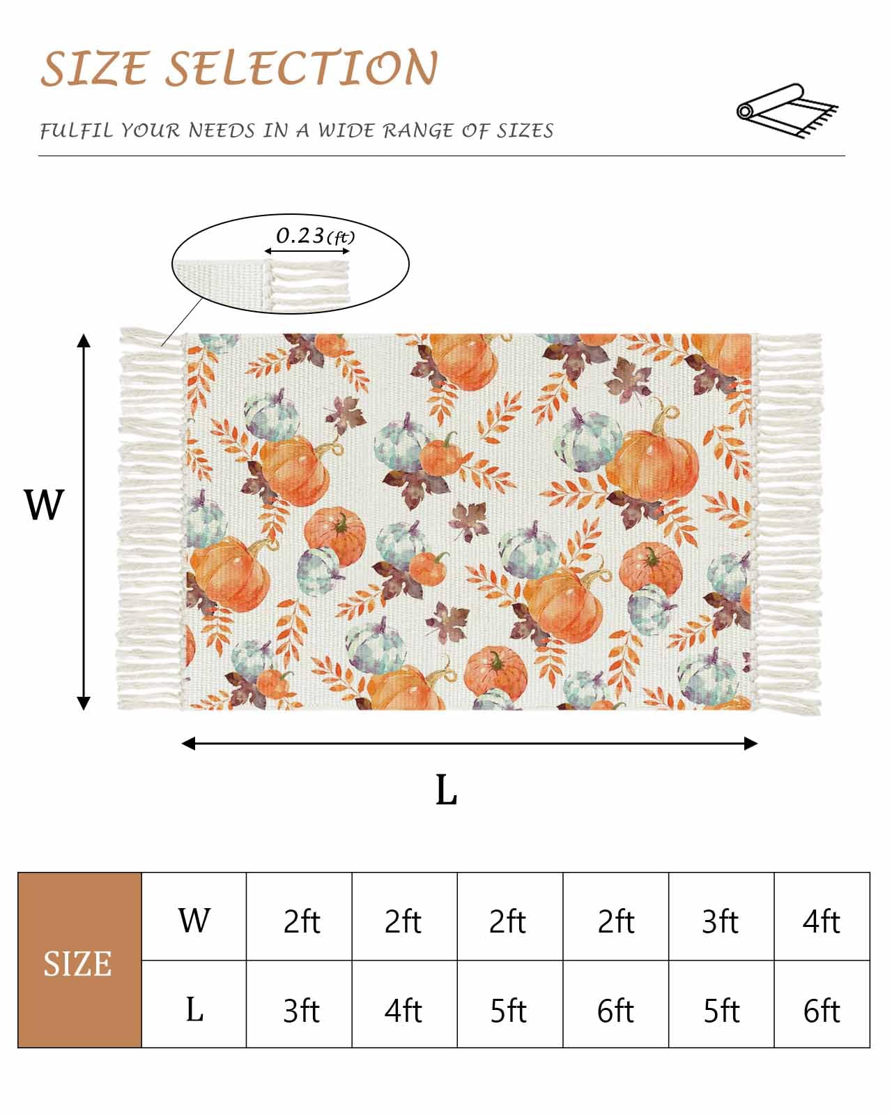 3x5ft Fall Orange Pumpkin Maple Leaf Harvest Runner Rug - Washable Woven Hallway Carpet with Tassels for Entryway, Kitchen & Laundry | Perfect for Autumn Decor, Farmhouse Style & Seasonal Home Accents