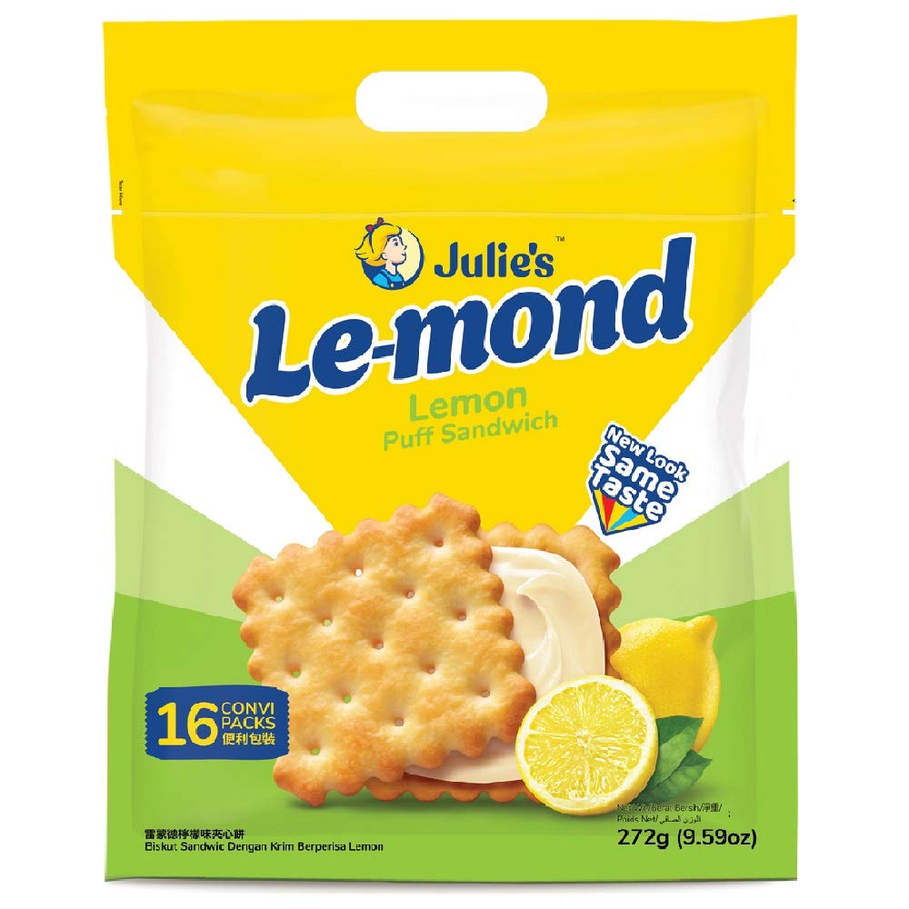 Julie's Le-mond Lemon Flavored Cream Puff Sandwich Cookies - 16 Pack | Delicious Snacks for Parties, Office Treats & Afternoon Tea