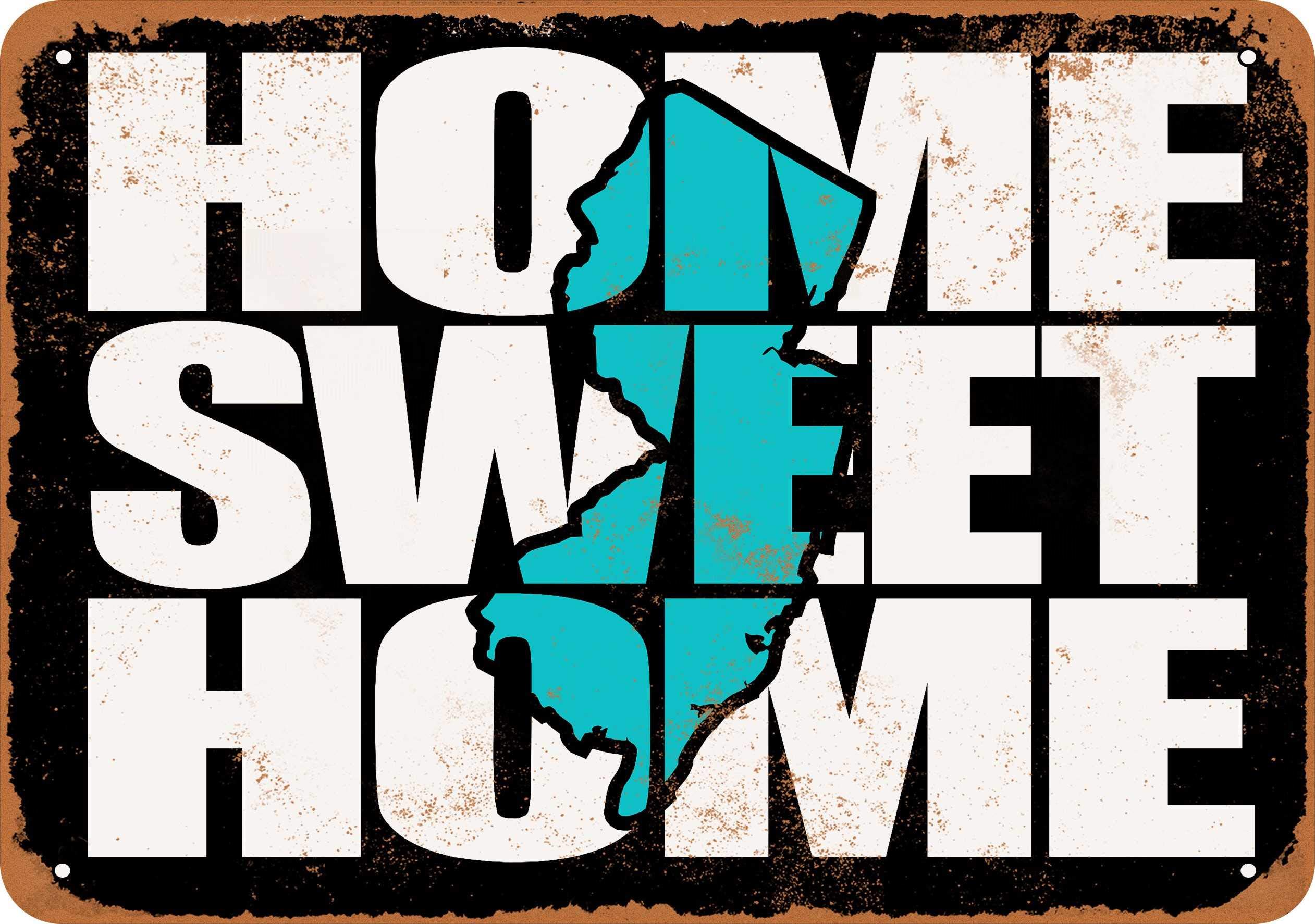 9 x 12 Vintage Metal Sign - Home Sweet Home New Jersey Wall Decor in Black & Teal - Rustic Home Decor for Living Room, Bar, or Man Cave