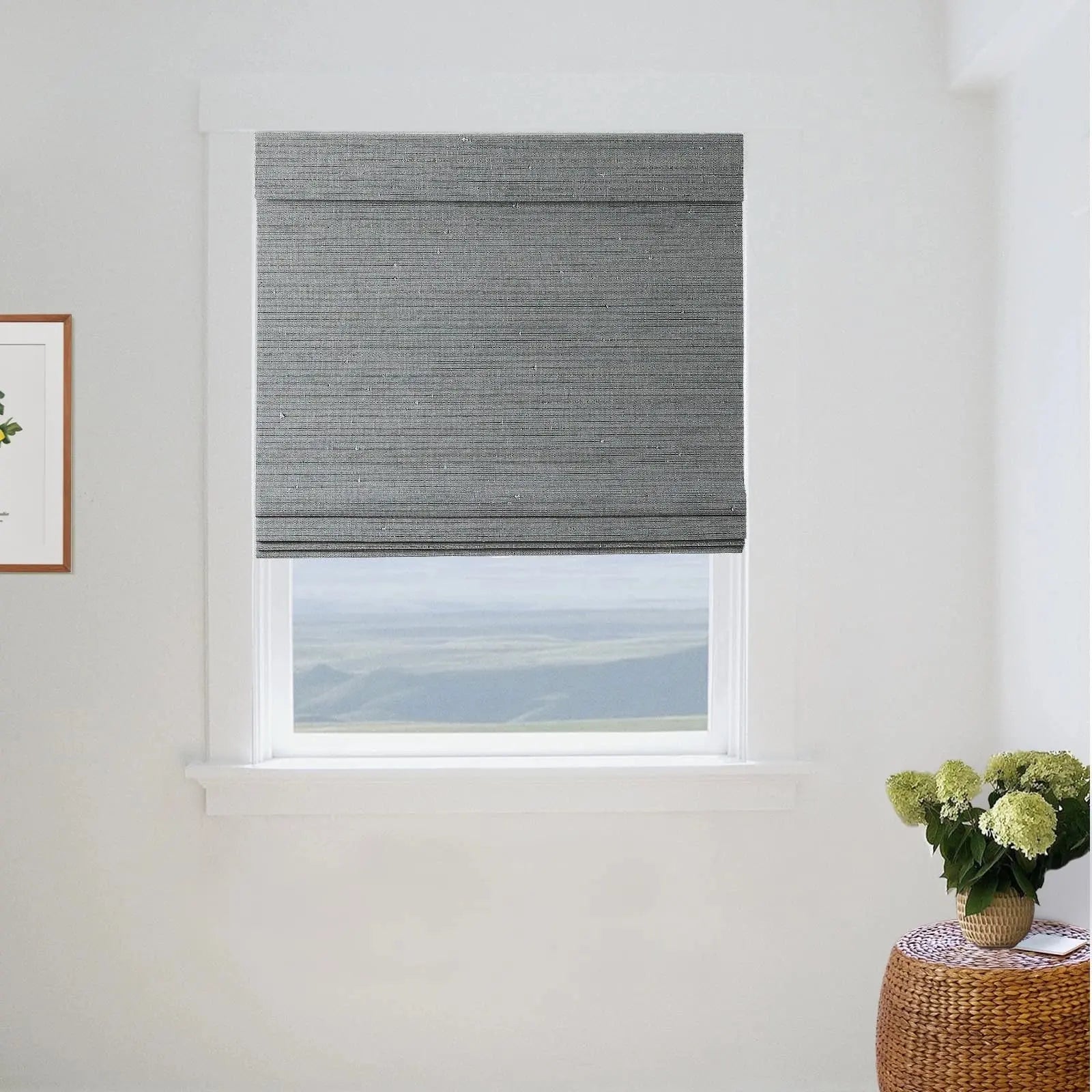 Natural Bamboo Woven Paper Window Shade - Blue | Eco-Friendly Room Darkening Blind for Bedroom, Living Room & Office