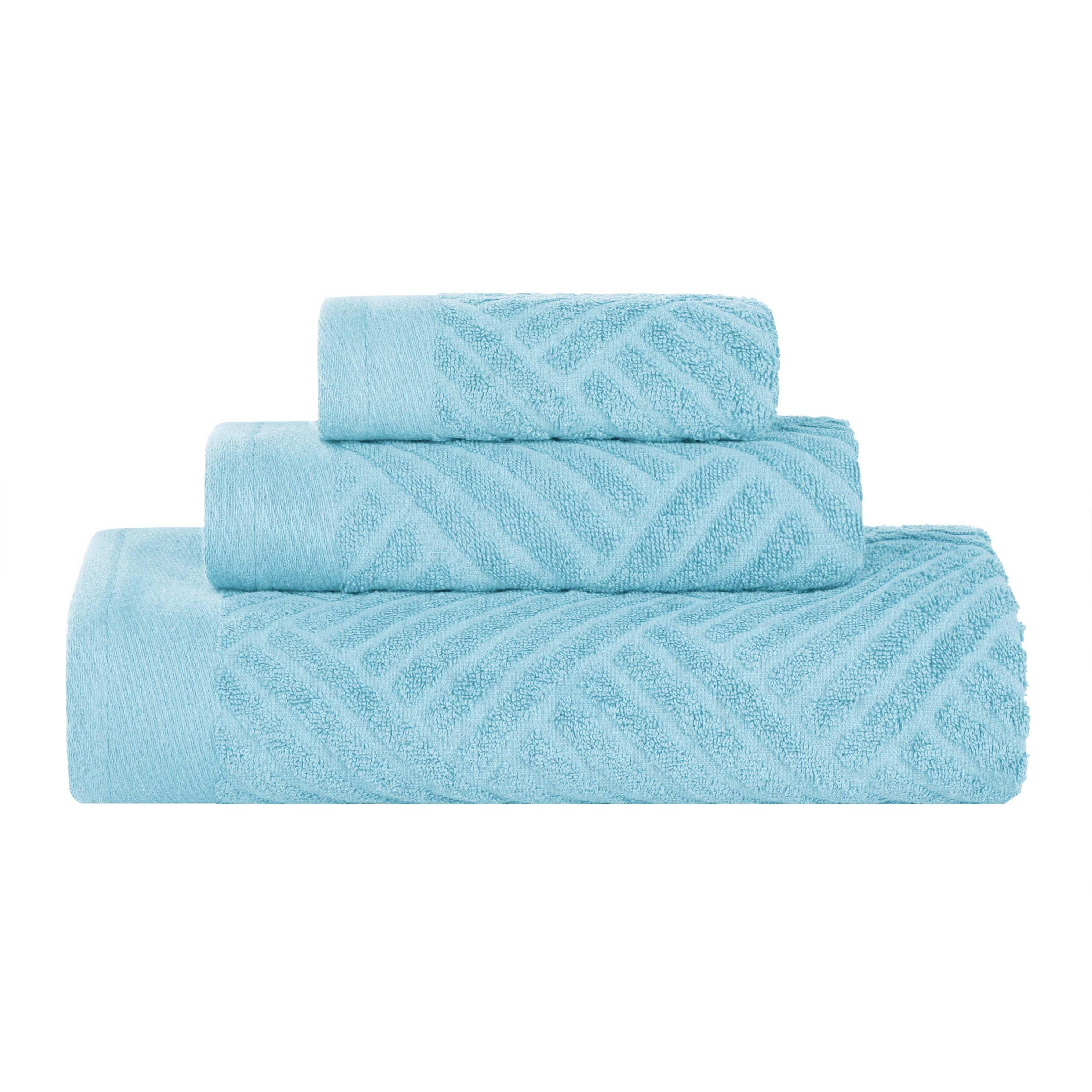 Premium Basketweave Jacquard Egyptian Cotton Towel Set - 3 Piece Plush Bath Towels for Spa, Bathroom & Luxury Home Decor - Medium Weight, Ultra Soft & Absorbent