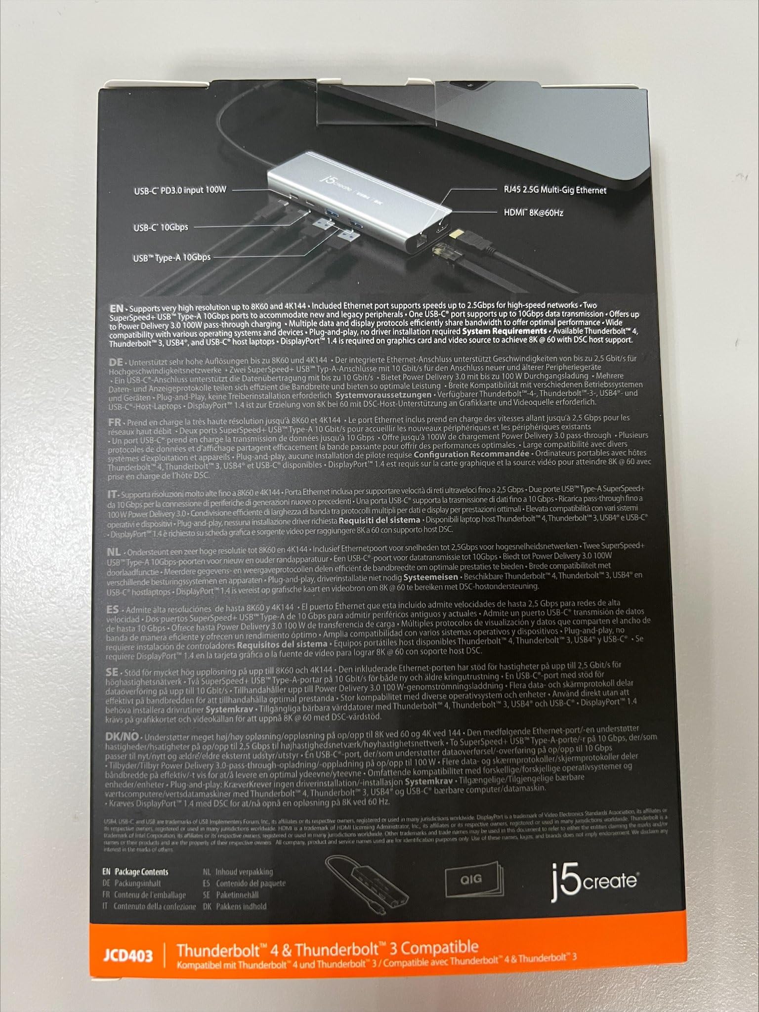 J5Create USB4 8K Multi-Function Hub with 8K60/4K144 HDMI, 2.5G Ethernet, 100W PD Charging, 10Gbps USB-A & USB-C Ports - Compatible with MacBook, Windows, Thunderbolt 3/4 & USB4 Devices (JCD403) - Perfect for Home Office, Gaming & 4K/8K Video Editing