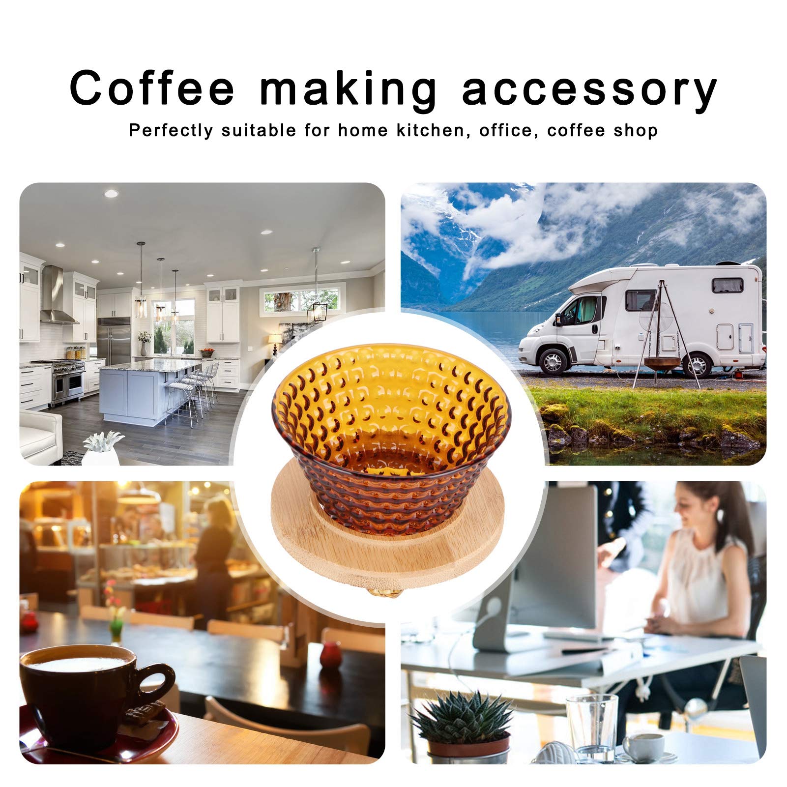 Pour Over Coffee Dripper - Reusable Glass Coffee Maker with Pot & Funnel - Brown & Blue Colors - Perfect for Home Brewing, Office Use & Camping Coffee
