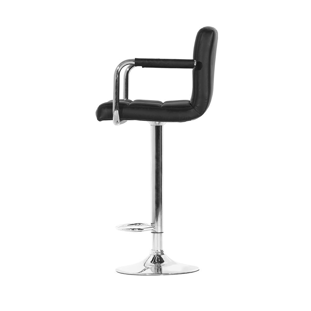 4 Bar Stools with Leather Seat, Gas Lift & Armrest - Black - Perfect for Kitchen Island, Bar Counter & Dining Room